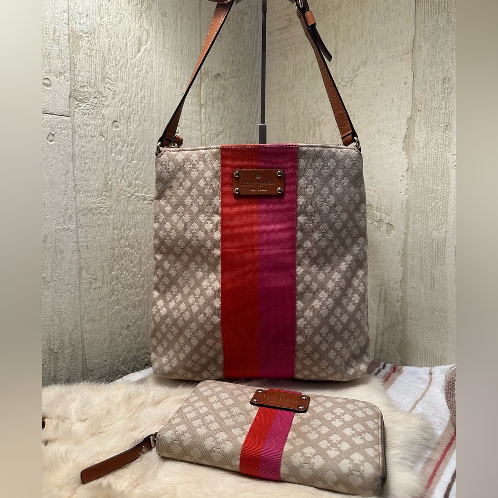 Kate Spade Beige and Red Shoulder Bag with Wallet SET